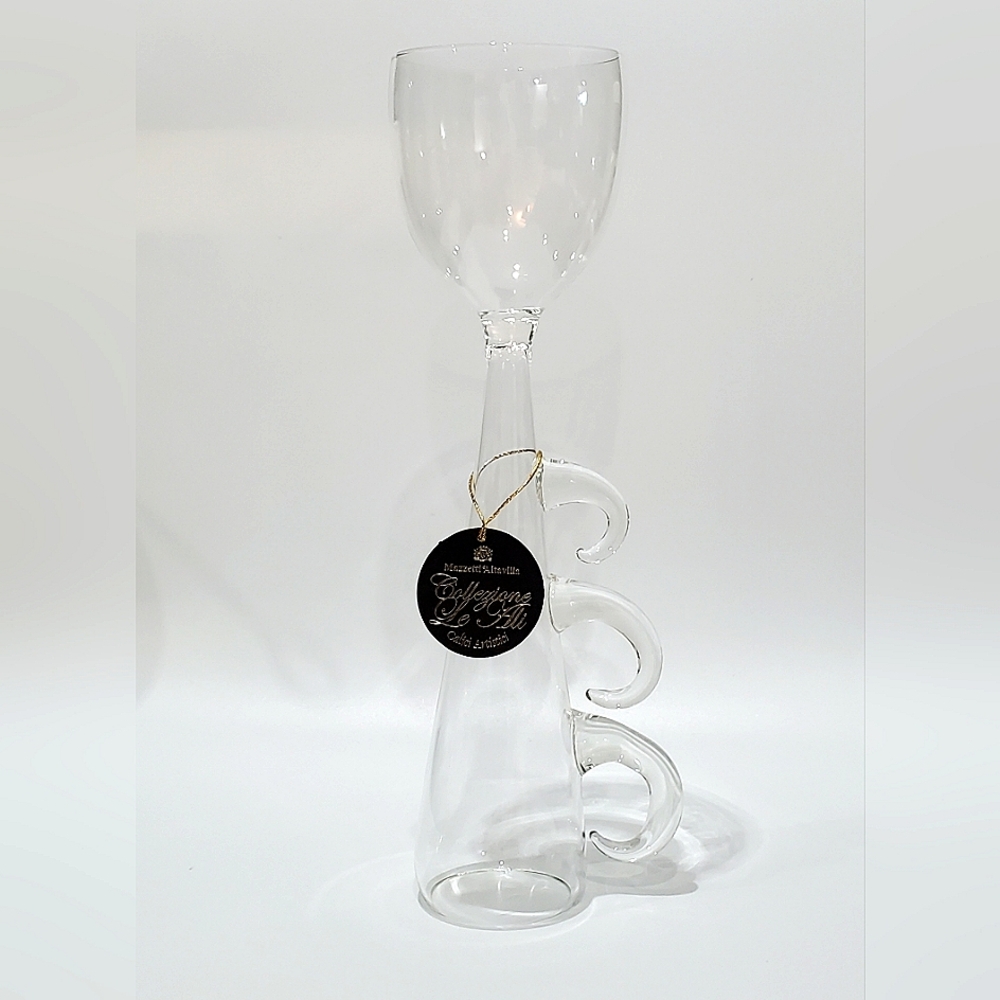 🇮🇹 12 1/8" Blown Art Glass Wine 🍷 Flute 🥂 Tall Handled Glass Unique NWT